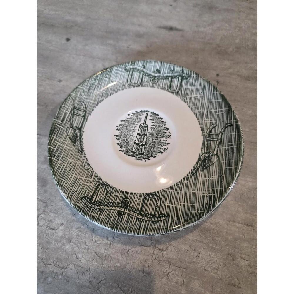 6" Currier & Ives Ox Yoke Plow & Churn Saucer Set Of  3 No Chips
